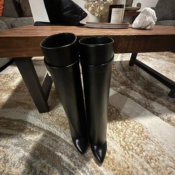 Black Tall Boots with Silver Lock Detail - Picture 2 of 11